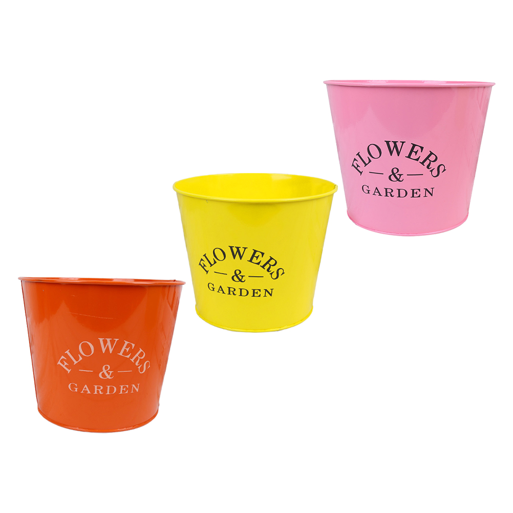 Green Plant Tin Vase 3 Pcs Wooden Flower Pots Holder Office Decor