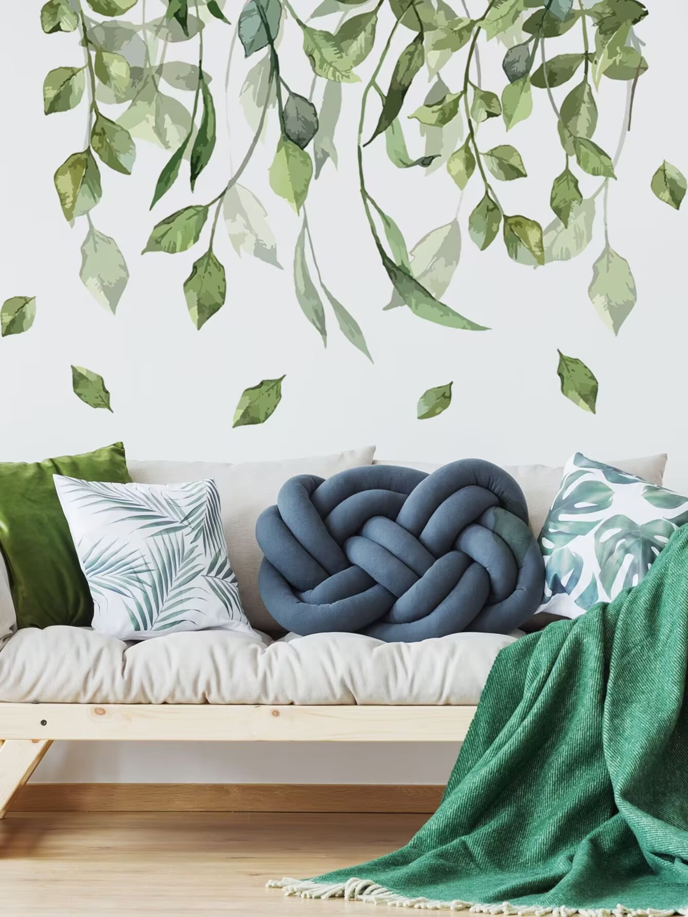 Green Plant Vine Leaves Wall Sticker Evergreen Ivy Leaves for Bedroom ...