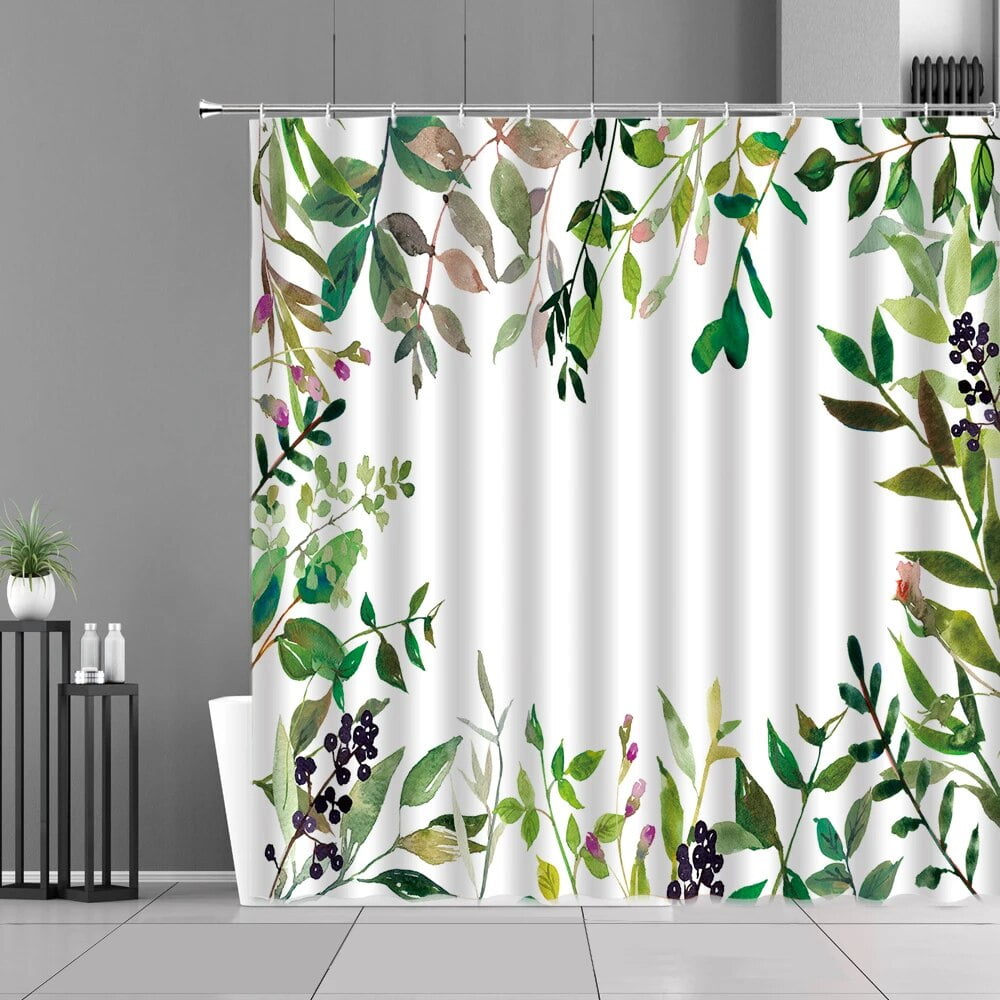 Green Plant Willow Leaves Shower Curtain Spring Flower Tree Leaf
