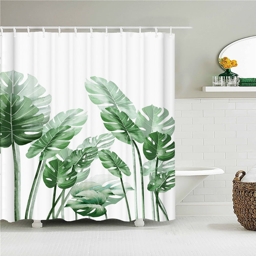 Green Plant leaves Shower Curtains Bath Curtain Bathroom 3d Printed