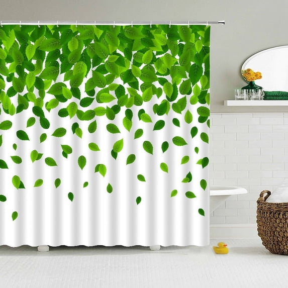 Green Plant leaves Shower Curtains Bath Curtain Bathroom 3d Printed Fresh Waterproof Polyester Cloth With Home Decor Mat