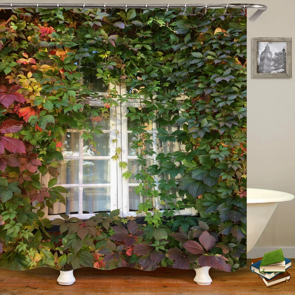 Green Plant leaves window Garden Printing Bathroom Shower Curtain Landscape  Home Decoration Waterproof Curtain with Hook Curtain - Walmart.com, image size:1000x1000