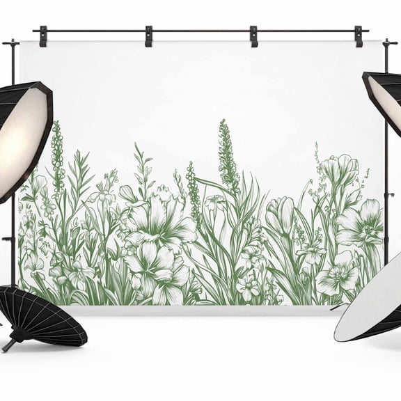 Green Plants Backdrop for Photoshoot,Photography Photo Studio Background Wall Backdrop,Lavender Floral Spring Wildflower White Back Drop Banner Panel for Portraits Wedding Party Live Streaming 8x6Ft