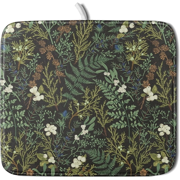 Green Plants Dish Drying Mat for Kitchen Counter Microfiber Absorbent Dish Draining Reusable Washable Foldable 16"x18"