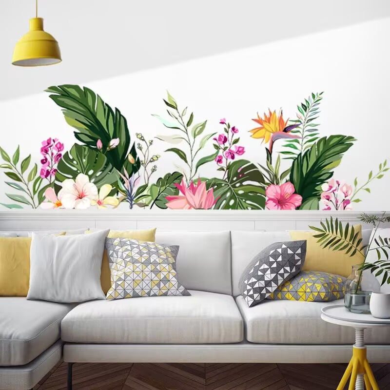 Green Plants Leaves Wall Decals Peel and Stick, Large Floral Flowers ...