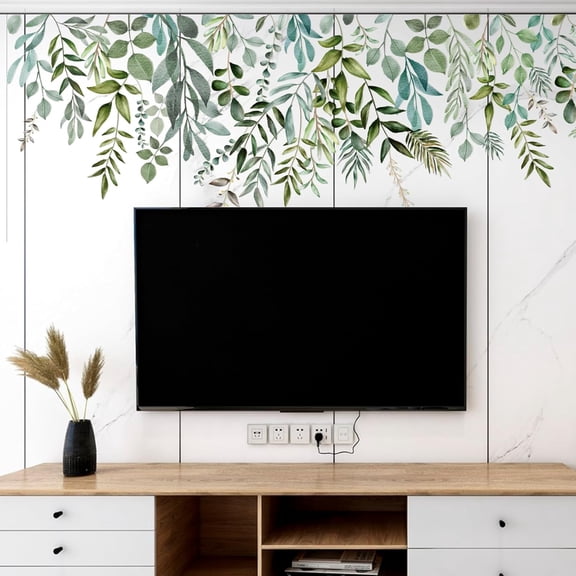 Green Plants Leaves Wall Stickers Peel and Stick Leaf Wall Stickers Decor Large Hanging Vine Wall Decals Watercolor Style Wall Decals
