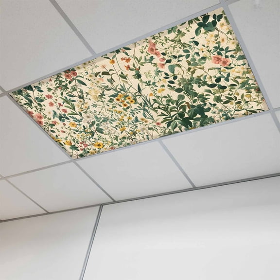 Green Plants Magnetic Fluorescent Light Covers for Ceiling Lights 2x4Ft, Vintage Plant Flowers Garden Leaf Motifs Office Classroom Kitchen Drop Ceiling Light Covers Lighting Filters Shade Panel 1Pack
