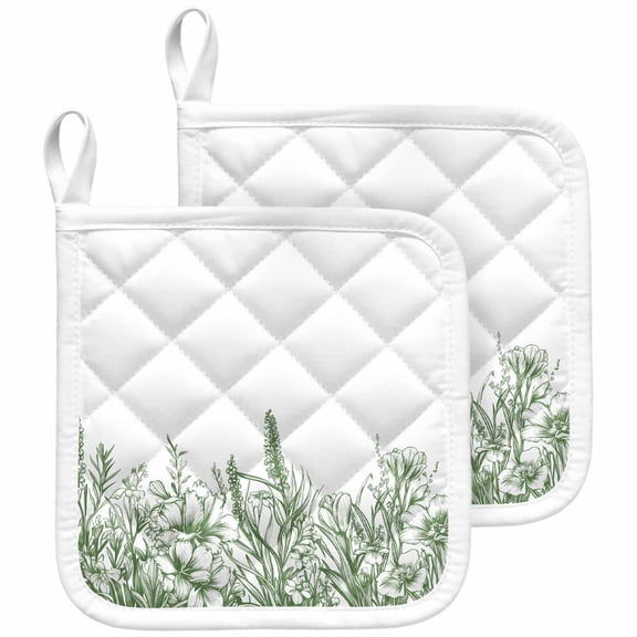 Green Plants Pot Holders for Kitchen Heatproof Potholder, 2 Pack Lavender Floral Spring Wildflower White Hot Pads Multipurpose Oven Pads Cloth Potholders Trivet for Cooking and Baking