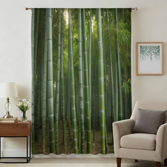Green Plants Sheer Curtains 45 Inches Long, Forest Natural Landscape Botanical Light Filering Curtains, Breathable Simi Curtain Privacy Drapes for Kitchen Bathroom Lightweight Small Window Treatment