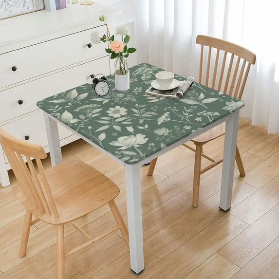 Green Plants Tablecloth Rectangle Sage Wildflowers Table Cloth Washable Floral Herbs Table Cover for Seasonal Spring Summer Home Kitchen Picnic Decoration Supplies