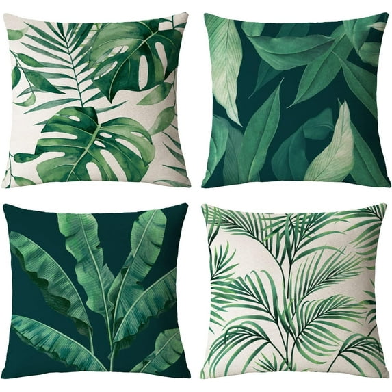 Green Plants Throw Pillow Covers 18x18 Set of 4 Tropical Leaf Pillow Covers Summer Decorations Pillow Covers Cushion Covers Pillow Case for Outdoor Home Couch Sofa Decor (18 inch)