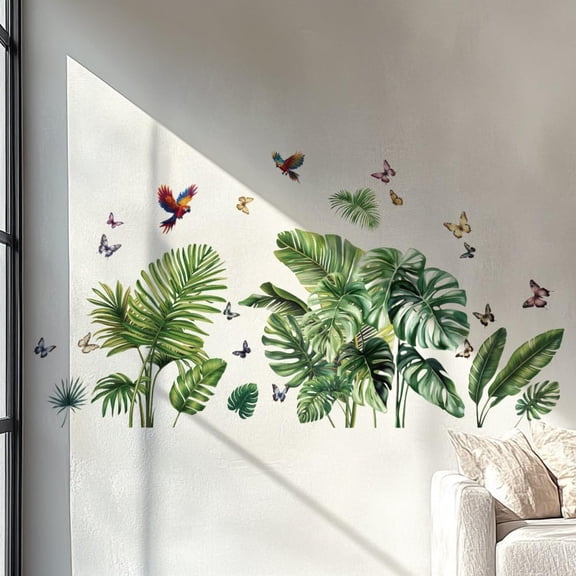 Green Plants Wall Decor Turtle Dorsal Leaf Wall Sticker Palm Leaf Home Wall Decor Vinyl Large Wall Art Decor Butterfly Wall Stickers