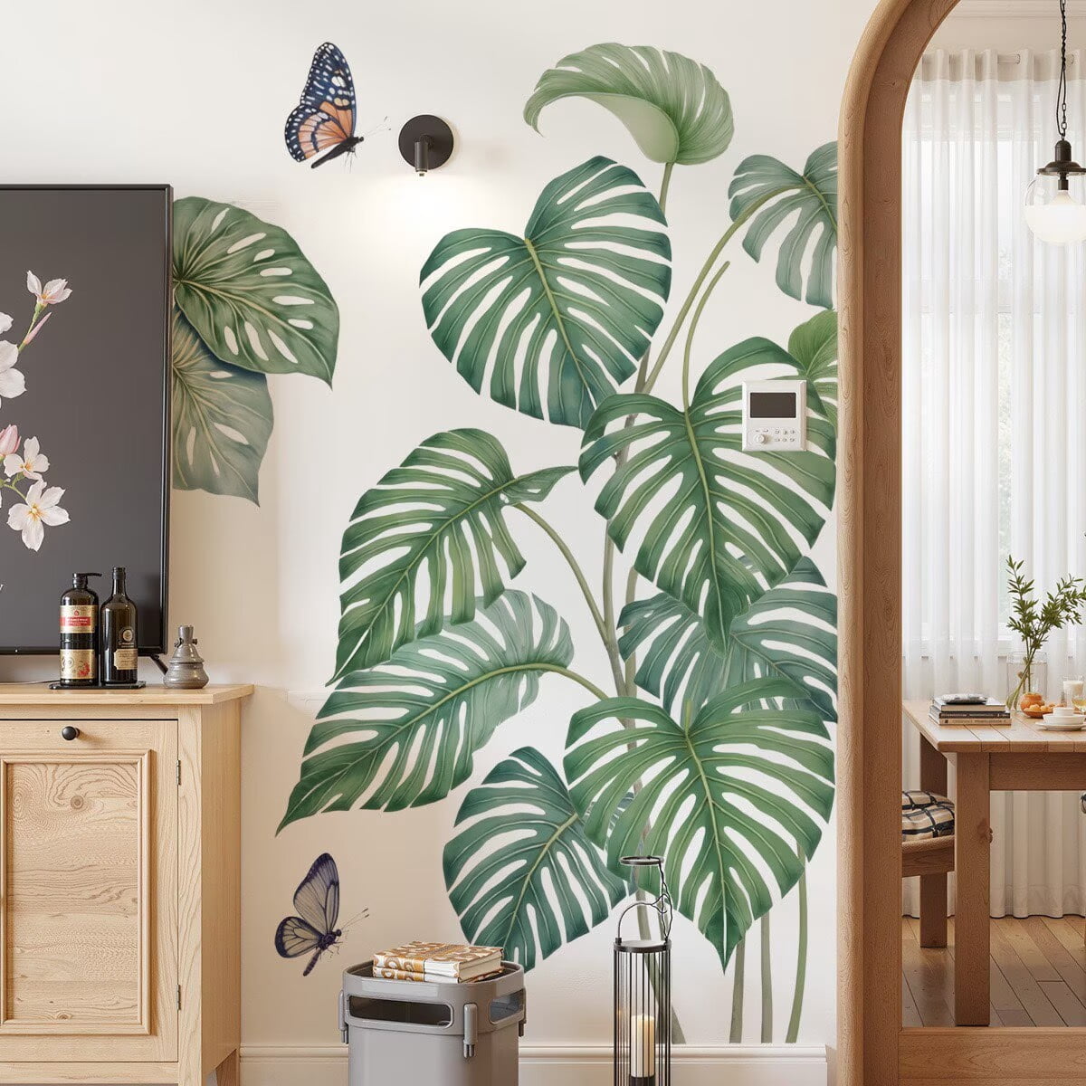 Green Plants Wall Stickers Tropical Leaves Wall Decals Hanging Tree Vine Wall Decal Nature Plants Palm Leaf Wall Sticker Wall Art Mural for Bedroom Living Room Background Office Home Décor