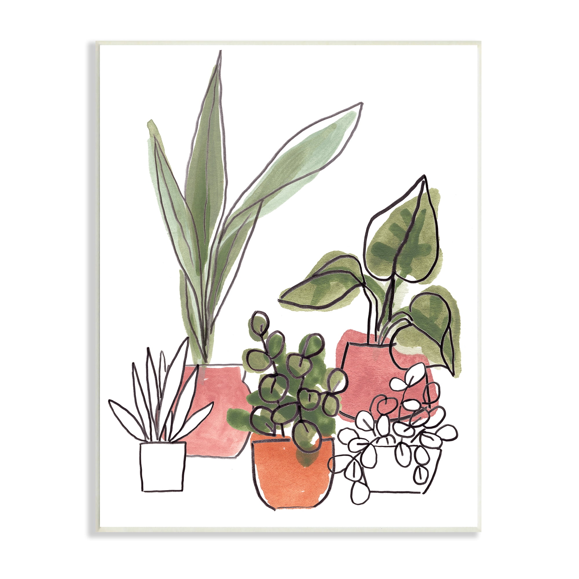 Green Plants in Orange Planters Modern Abstract Foliage 13 in x 19 in Framed Painting Art Print, by Stupell Home Décor