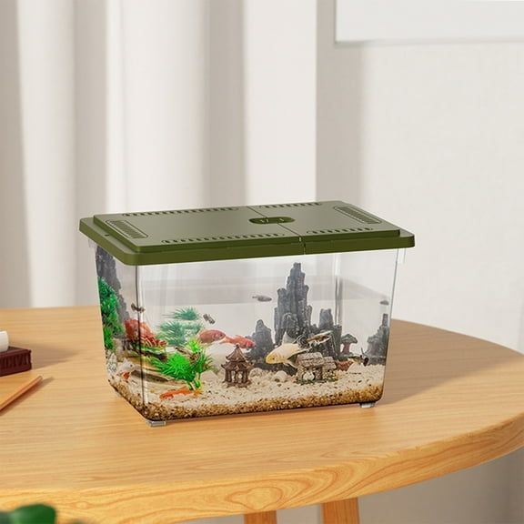 Green Plastic Aquarium Isolation Breeding Box | Mini Fish Tank Incubator for Fry & Small Fish | Adjustable Compartments & Lid | 17x11.5x10.5cm