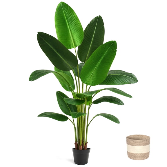 Green Plastic Bird of Paradise Artificial Plant 6 Ft Tall Faux Banana Leaf Tree, 1 Pack.18-blade Fan, Large Decorative Artificial Plants for Living