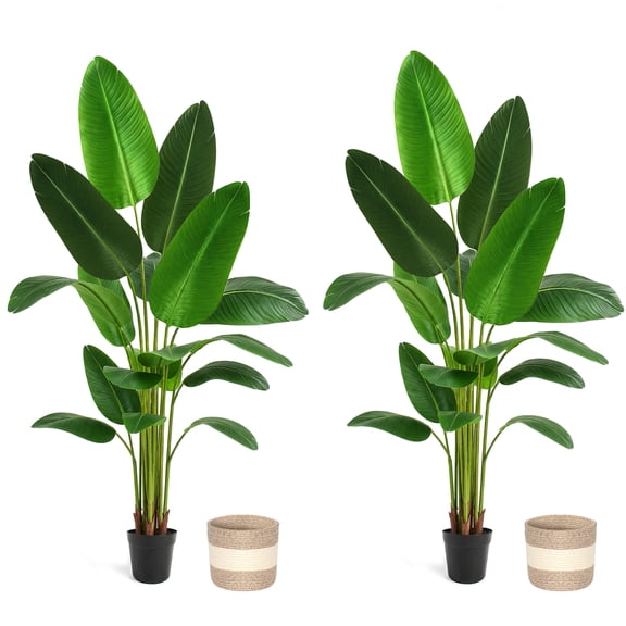 Green Plastic Bird of Paradise Artificial Plant 6 Ft Tall Faux Banana Leaf Tree, 2 Pack.18-blade Fan, Large Decorative Artificial Plants for Living