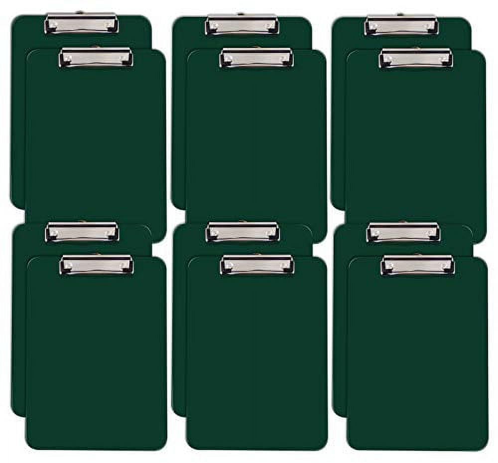 Green Plastic Clipboards, 12 Pack, 12.5 x 9 Inch, Low Profile Clip, by Better Office Products, Green, Set of 12
