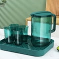 thumbnail image 1 of Green Plastic Pitcher and Cup Set with Tray, Large Capacity Cold Brew Jug for Iced Tea and Lemonade, Dishwasher Safe Drinkware Set for Home Office and Party, Modern Beverage Server with Glasses, 1 of 6