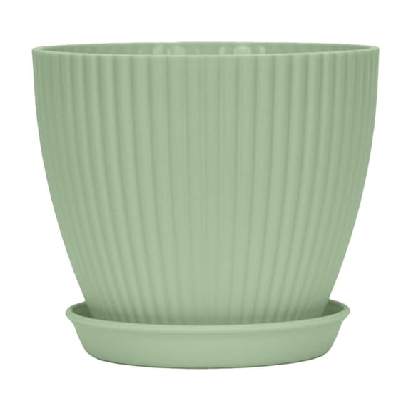 Green Plastic Planter with Tray, Thick Durable No Crack, Minimalist Lines Versatile, Balcony Bedroom Greenery Decor, Include Tray Prevent Leak