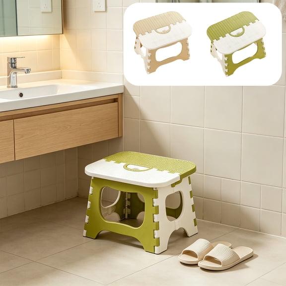 Green Plastic Portable Folding Stool, Space Saving Small Stool for Home or Office, Convenient Outdoor Camping Stool, Topliu