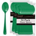 thumbnail image 1 of Green Plastic Spoons Disposable 50 Pack, Heavy Duty Plastic Silverware, Plastic Cutlery Ideal for Hot and Cold Food, Plastic Utensils for Home Office School Party Picnics Weddings - SparkSettings, 1 of 6