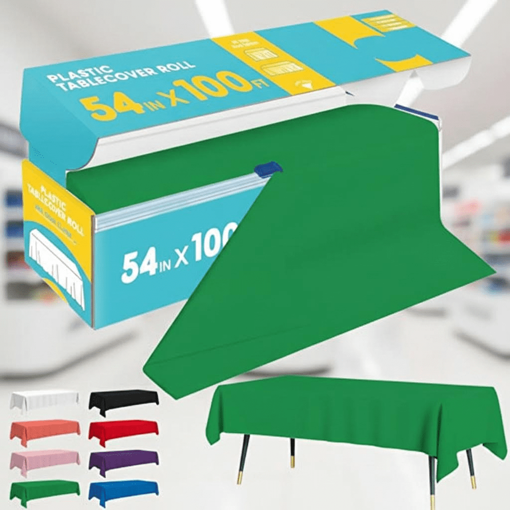 Green Plastic Table Cover Roll - 54 Inches x 100 Feet, Disposable ...
