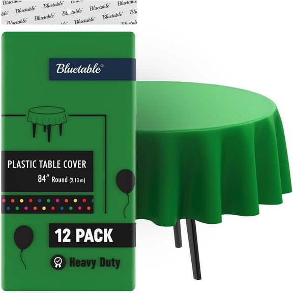 Round Plastic Tablecloth Green Disposable (12 Pack) Bulk - Heavy Duty Table Cloth (84” Inches) Round Tables Tablecloths