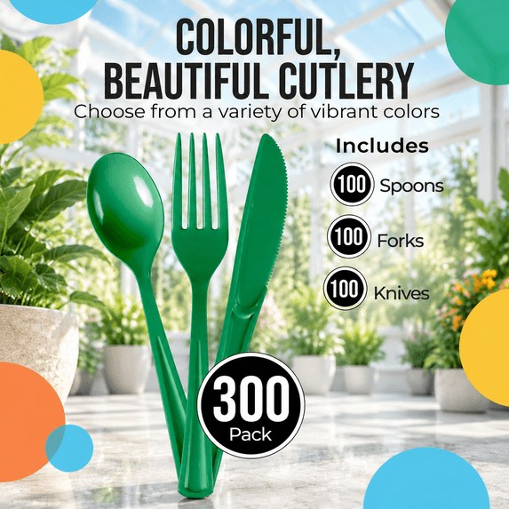 Green Plasticware 300 Cutlery Set - Walmart.com