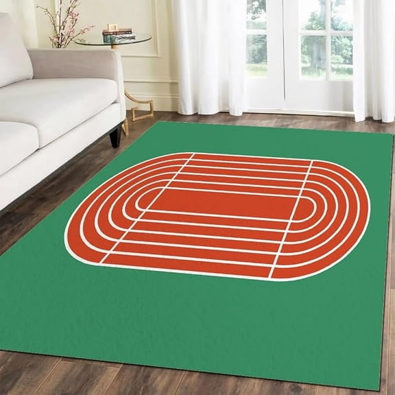 Green Playground Red Track Area Rug, Modern Abstract Design Rug, Soft Anti-Skid Rectangle Accent Rugs For Children Bedroom Living Room Nursery Floor Carpet 2 x 3ft