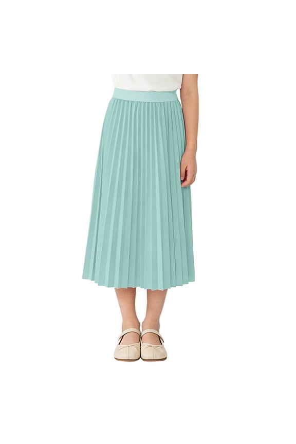 Green Pleated Elastic Waist Basic Sport Athletic Brunch Jogger Skort for Kids Girl Boy Chiffon Midi Knee Length Skort Kid 2026 Clothes Y2K 10 Yearears