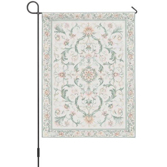 Green Ploral Garden Flags For Outdoor, Pink Flower Fields Blossom Vines Border French Country Small Double Side Yard Flags Weather Proof Garden Decor for Lawn Outside Holiday 12 x 18 Inches