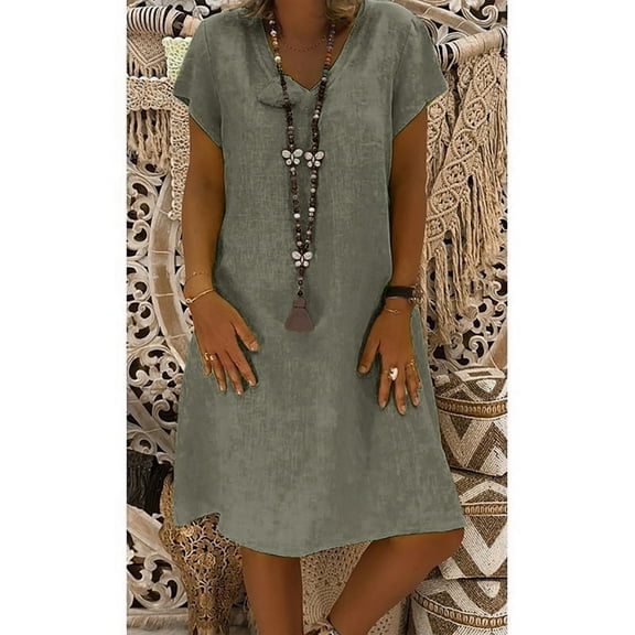 Green Plus Size Casual Dresses, Polyester Ladies Dresses Summer, Short Sleeve Boho Summer Dresses for Women 2024, Women'S Casual Dresses, Weekend Womens Wedding Guest Dress Summer