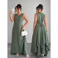 thumbnail image 1 of Green Plus Size Sleeveless A-Line Dress With Tie-Up Waist And Asymmetric, 1 of 8