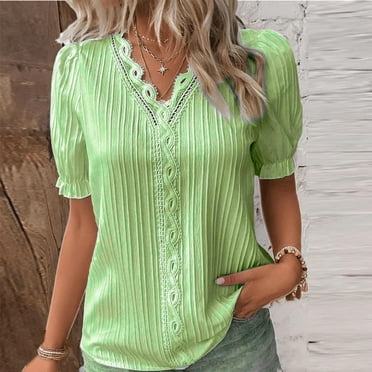 Green Plus Size Summer Tops, Womens Tops Plus Size, Short Sleeve Women’S Plus Size Shirts, Big & Tall L Womens Plus Size Shirts, Solid Plus Size Blouse for Women, Fashion Floral Plus Size Tops