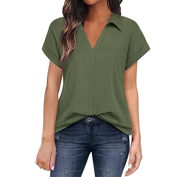 Green Plus Size Tops Solid Color Business Casual Short Sleeve Shirt Long Sleeve Shirts for Women Size L