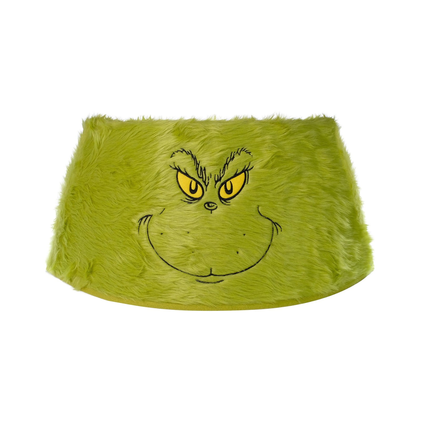 Green Plush Christmas Tree 3D Tree Skirt with Funny Smile Design, Fluffy Base Cover for Holiday Decor, Perfect for Christmas Tree Setup and Festive Home Decoration
