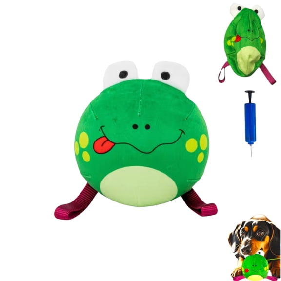 Green Plush Inflatable Frog Dog Toy Ball with Squeaker Interactive Play Toy with Pump, Durable Fun for Small & Medium Dogs, 5.9 Inch