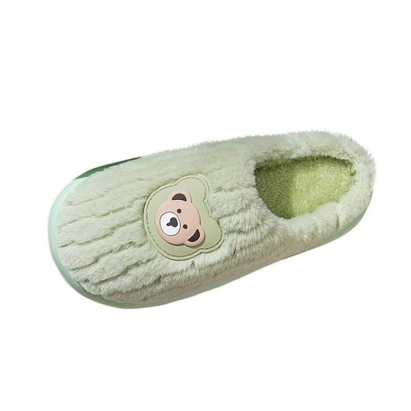 Green Plush Women Slippers With Thick Sole Non Slip Design Teddy Bear Pattern For Home Comfort