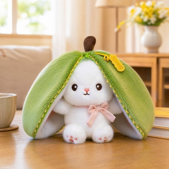 Green Pod Bunny Stuffed Animal, Reversible Green Pod Rabbit Plush, Easter Bunny Stuffed Animal Cute Rabbit Plushie Birthday Gift