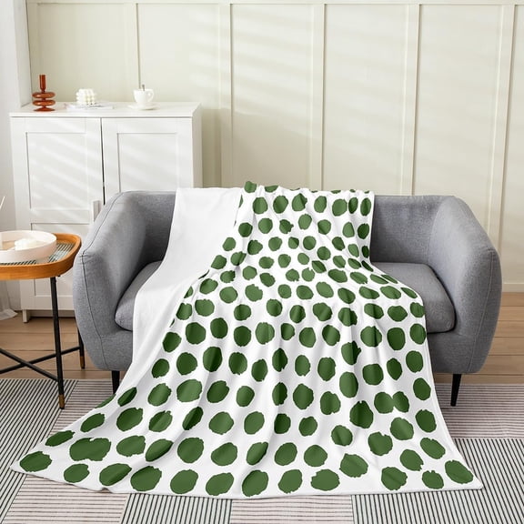 Green Polka Dot Flannel Fleece Throw Blanket for Couch and Bed Soft Cozy Microfiber Blanket