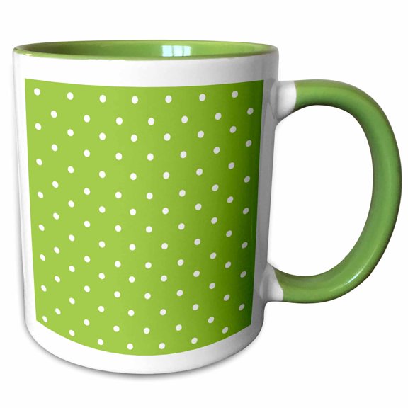 3drose, Green Polka Dot Pattern - Little White Dots on Bright Green - Classic Delicate Spots - Dotty Spotty, 11oz Two-tone Green Mug
