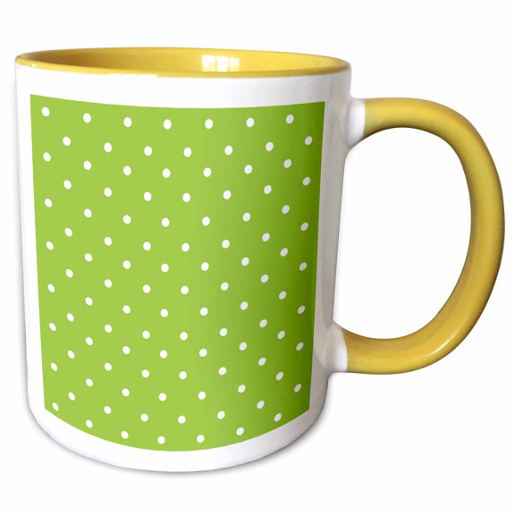 3drose, Green Polka Dot Pattern - Little White Dots on Bright Green - Classic Delicate Spots - Dotty Spotty, 11oz Two-tone Yellow Mug