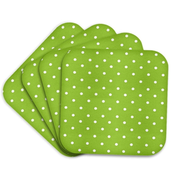 3drose, Green Polka Dot Pattern - Little White Dots on Bright Green - Classic Delicate Spots - Dotty Spotty, Set of 4 Coasters - Soft