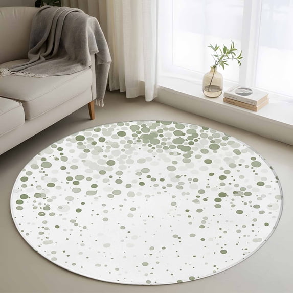 Green Polka Dot Round Area Rugs 3 ft, Watercolor Green Gradient Washable Small Area Rug with Non-Slip Sturdy Edge Binding Round Front Door Mat Floor Carpet for Entryway