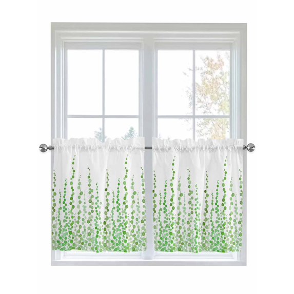 Green Polka Dots 2 Panel Kitchen Curtains for Small Windows, Watercolor Abstract Art Bathroom Tier Curtain, Short Window Treatment for Bedroom/Living Room 55"x36"