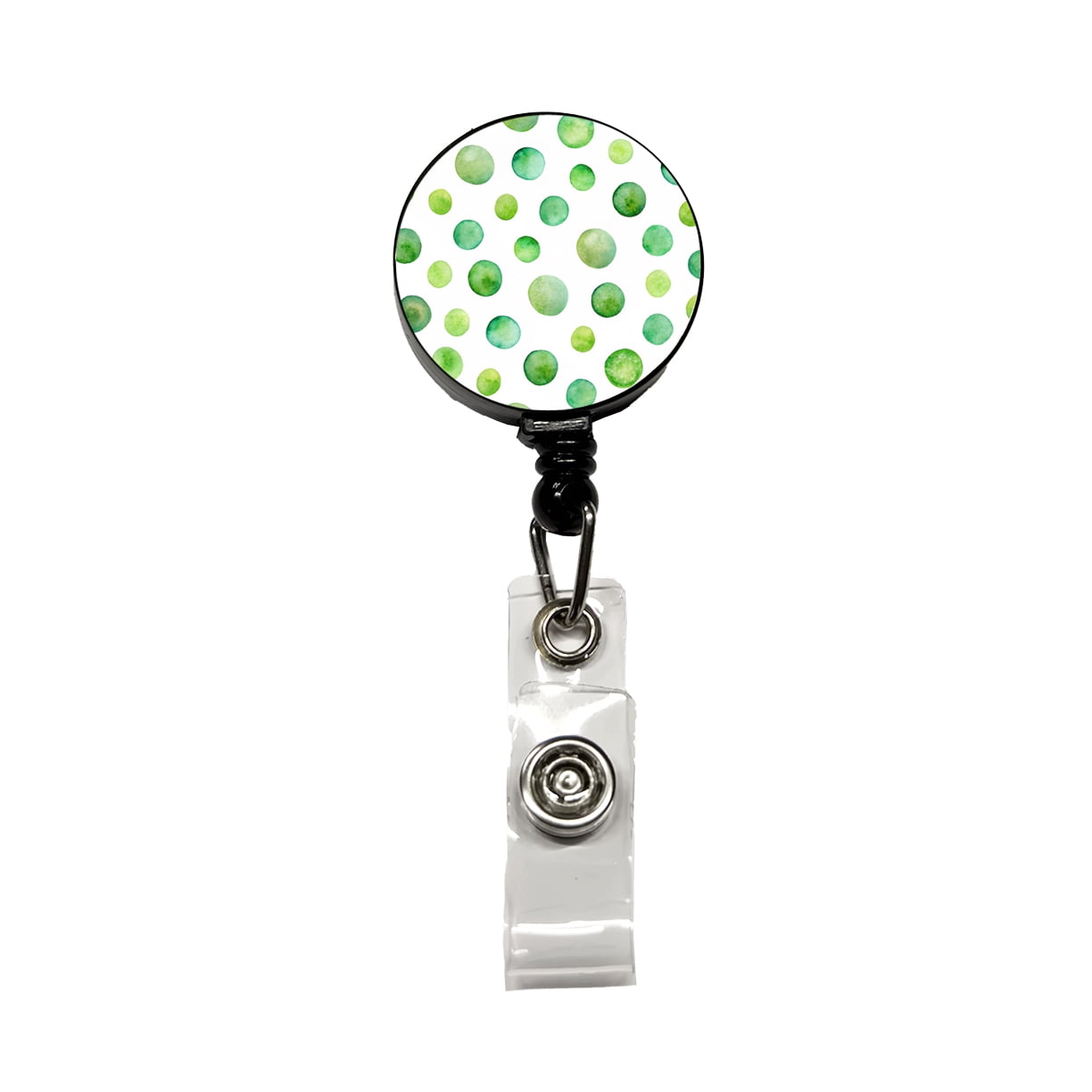 Green Polka Dots Fun White Background Retractable Reel ID Badge Key ...