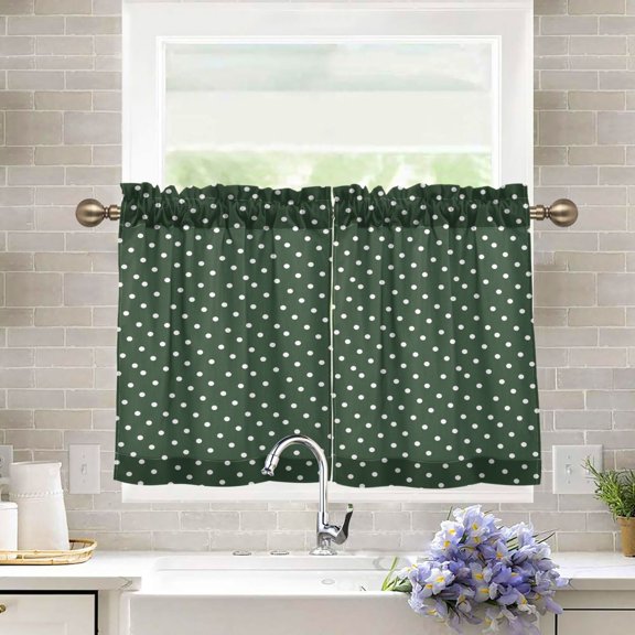 Green Polka Dots Kitchen Curtains Half Tier Curtain 2 Rod Pockets Bathroom Bedroom Cupborad Living Room 27"x24/36"