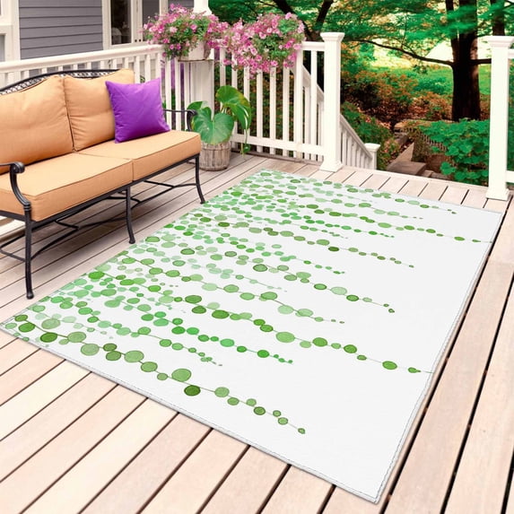 Green Polka Dots Outdoor Rug 5x8 Ft, Non Slip Washable Area Rug, Vintage Abstract Art Watercolor Patio Rugs Carpet Runner, Large Floor Mat for Indoor/Outdoor Deck Porch Camping
