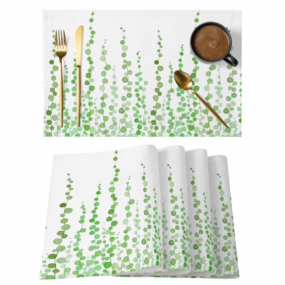 Green Polka Dots Placemats Set of 4, Watercolor Abstract Art Placemats for Dining Table, Place Mats for Kitchen Tabletop, Waterproof Wipeable Dining Table Mats Set